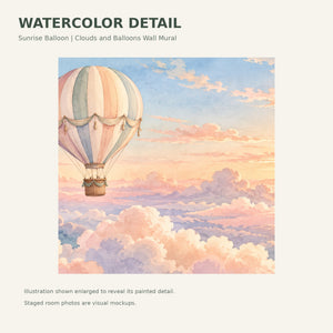 Watercolor Sunrise Hot Air Balloon Wall Mural, image 4