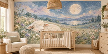 Watercolor Meadow Lamb Wall Mural, image 1