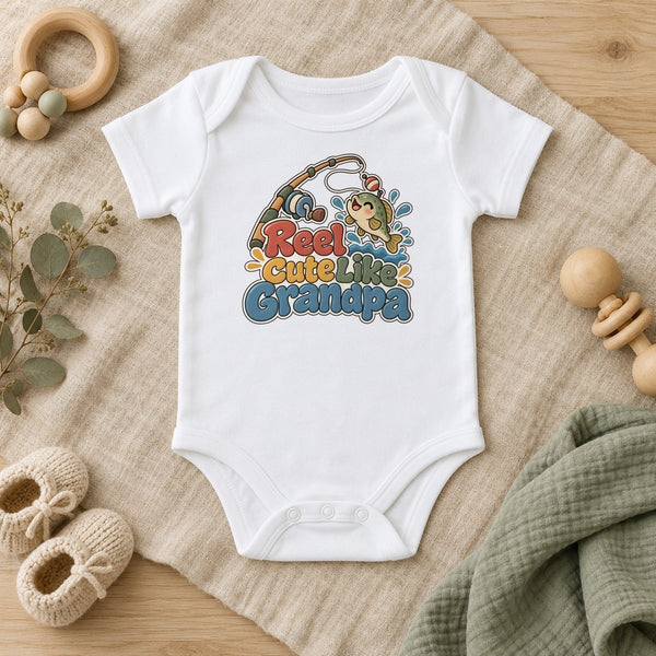 Reel Cute Like Grandpa baby bodysuit in white