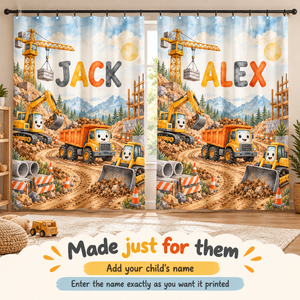 Add your child's name to the Construction Crew shower curtain