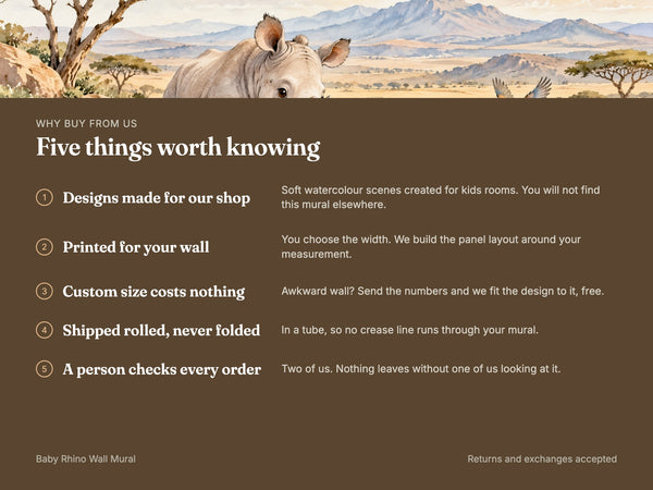 Watercolor Baby Rhino Safari Wall Mural, image 10