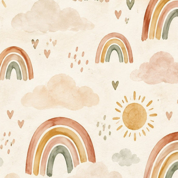 Little Rainbows Pattern kids bath mat, close up of the watercolor artwork