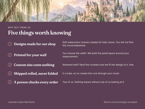 Watercolor Lakeside Castle Fairy Tale Wall Mural, image 10