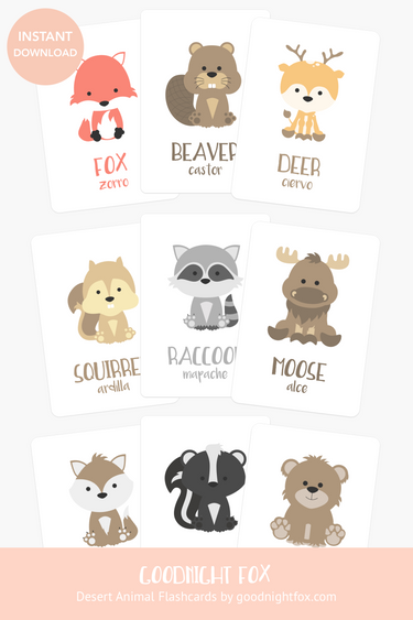 Woodland Animal Flashcards for babies, featuring colorful illustrations of forest animals for learning and play.