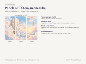 Watercolor Dreamy Clouds Hot Air Balloon Wall Mural, image 8