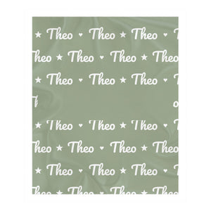 Personalize the Name Pattern toddler sherpa blanket in sage with your baby's name