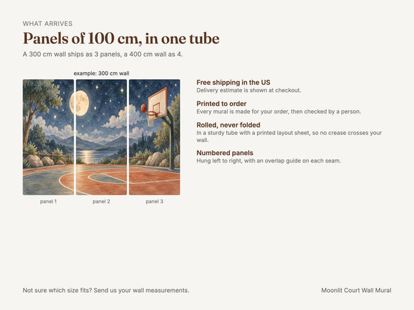Watercolor Moonlit Court Basketball Wall Mural, image 8
