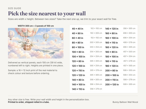 Watercolor Bunny Hot Air Balloon Wall Mural, image 5