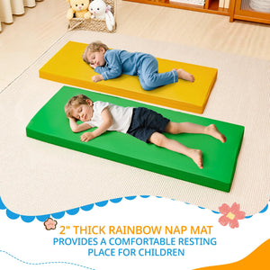 6 Pack 2 Inch Toddler Rest Nap Mats for Daycare and Preschool, Waterproof Rainbow Kids Nap Mats