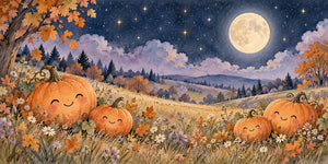 Watercolor Pumpkin Moon Halloween Wall Mural, image 3