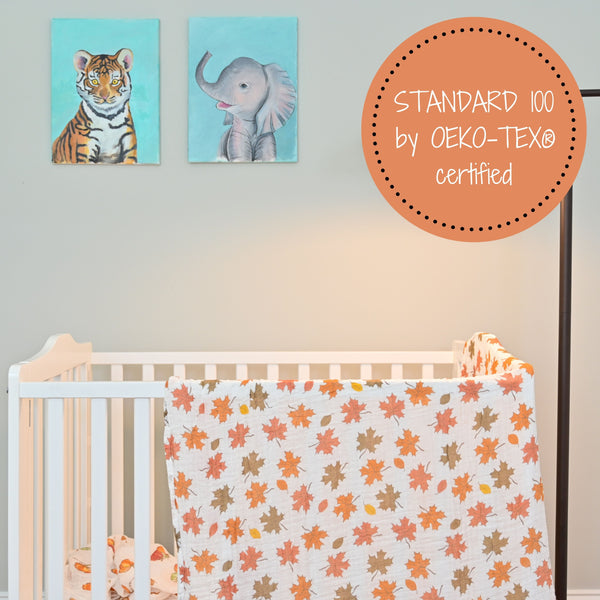 Leaves Baby Swaddle Blankets - Autumn Bliss: 47" x 47" 100% Muslin Cotton