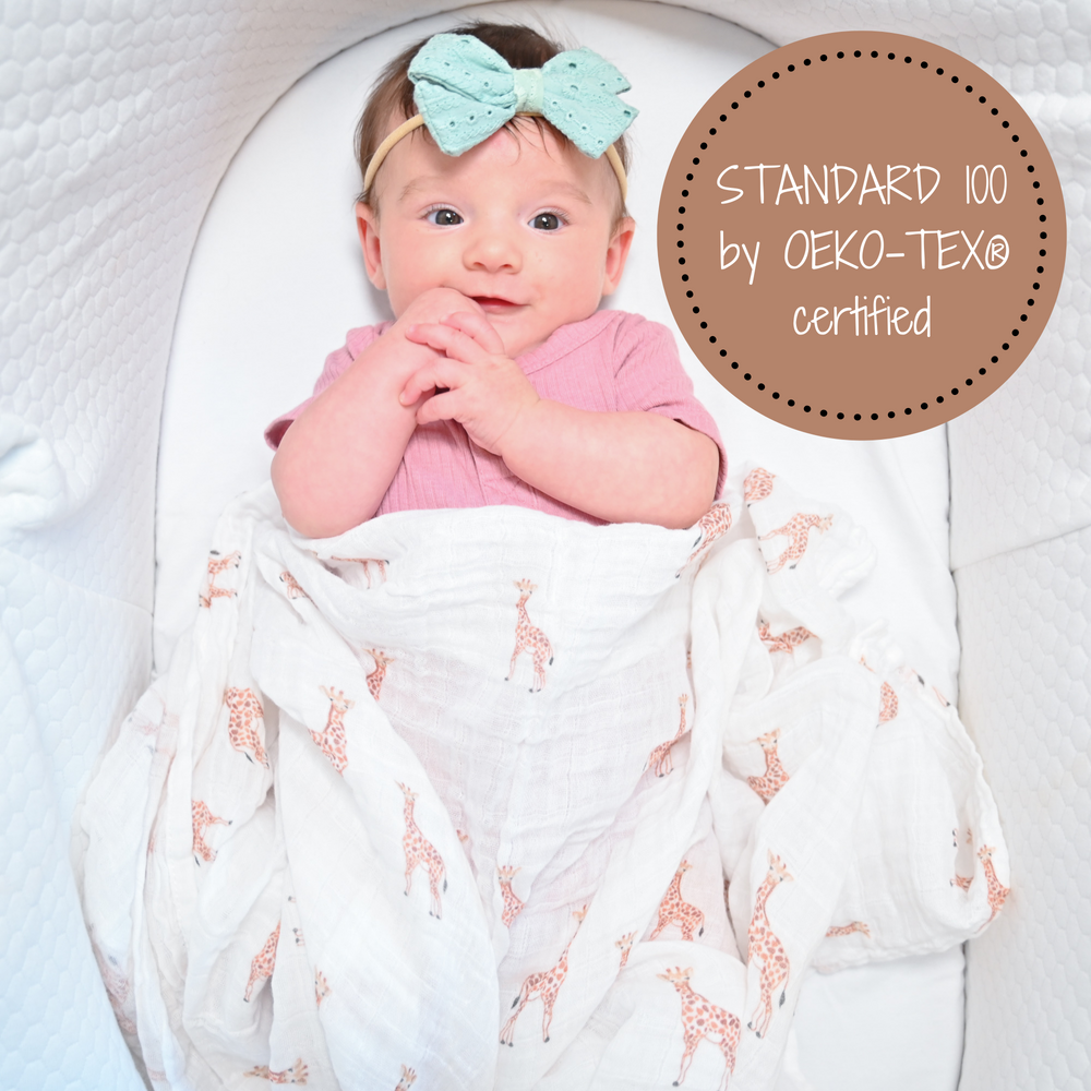 Baby Giraffe Swaddle Blankets: 47" x 47" 100% Muslin Cotton - MOOGCO Baby