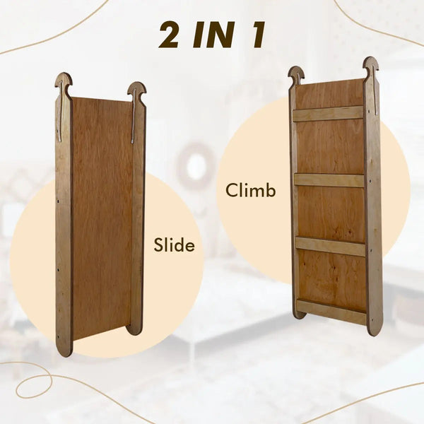 5in1 Montessori Climbing Set: Triangle Ladder, Climbing Arch, Slide, Net & Cushion – Chocolate