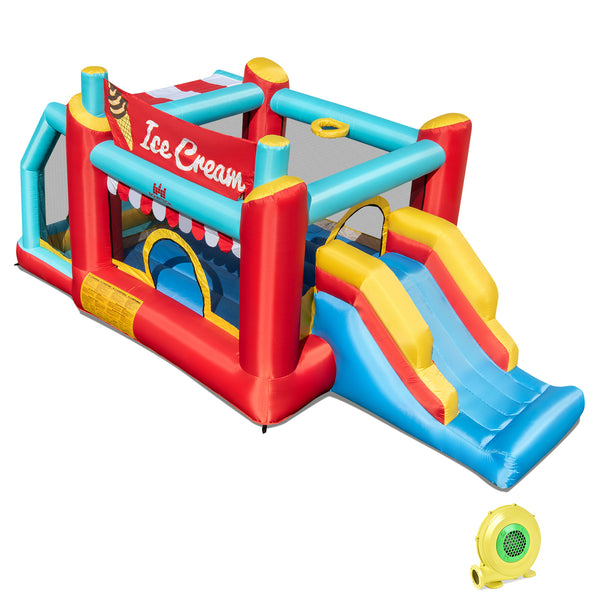 5-in-1 Ice Cream Inflatable Bounce House with Ball Pit and Slide with 480W Blower