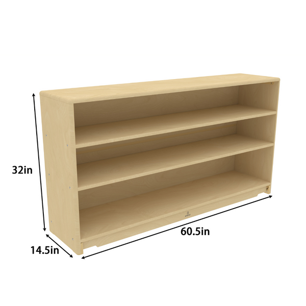 Montessori Classroom Shelf - 5' x 32" - Closed Back, angled view showcasing its design and functionality for children.