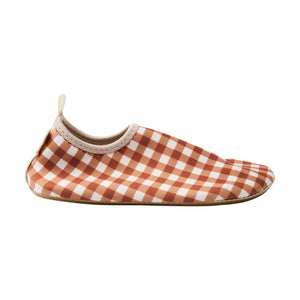 Sienna Gingham baby swim shoes at angle 14, perfect for summer water fun and stylish beach outings.