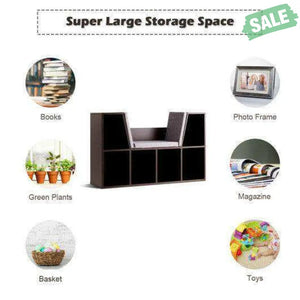 6-Cubby Kid Storage Bookcase Cushioned Reading Nook-White White Kids Storage