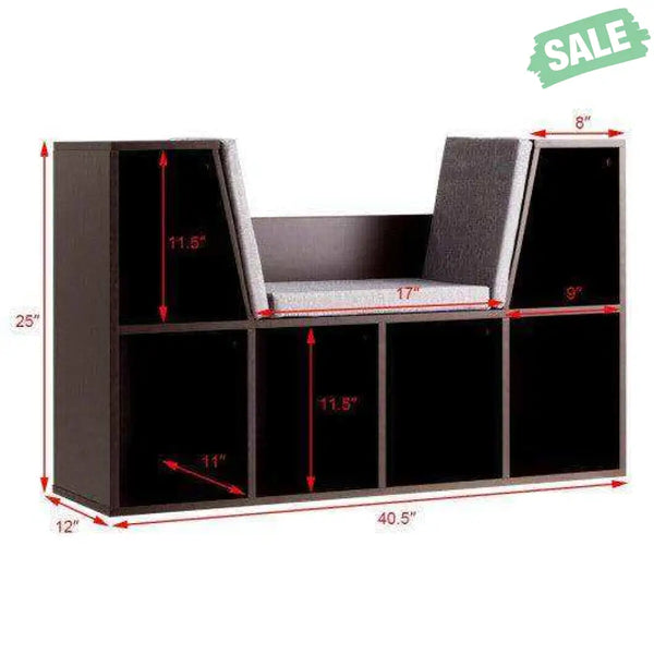 6-Cubby Kid Storage Bookcase Cushioned Reading Nook-White White Kids Storage