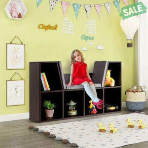 6-Cubby Kid Storage Bookcase Cushioned Reading Nook-White White Kids Storage