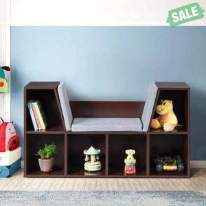 6-Cubby Kid Storage Bookcase Cushioned Reading Nook-White White Kids Storage