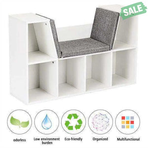 6-Cubby Kid Storage Bookcase Cushioned Reading Nook-White White Kids Storage