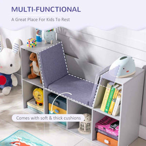 HOMCOM 6-Cubby Kids Bookcase with Reading Nook and Cushion, Gray
