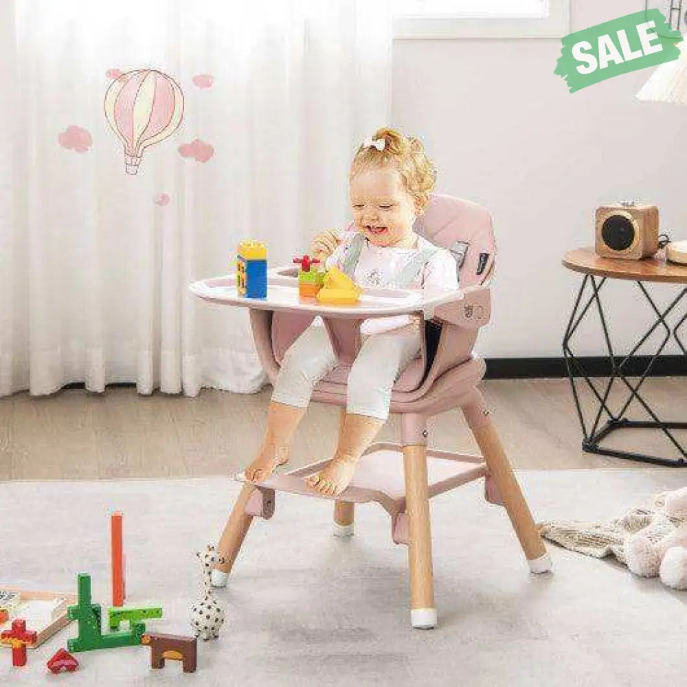 6-in-1 Baby High Chair with Removable Dishwasher and Safe Tray-Pink Pink High Chairs