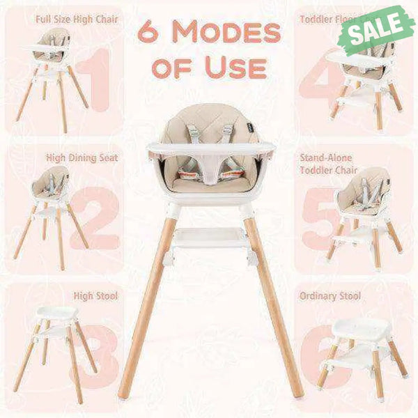 6-in-1 Baby High Chair with Removable Dishwasher and Safe Tray-Pink Pink High Chairs