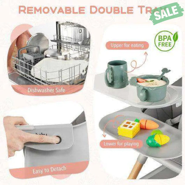 6-in-1 Baby High Chair with Removable Dishwasher and Safe Tray-Pink Pink High Chairs