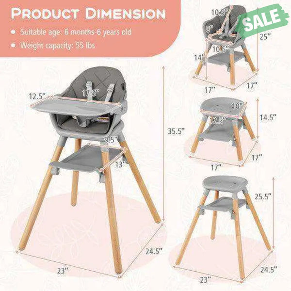 6-in-1 Baby High Chair with Removable Dishwasher and Safe Tray-Pink Pink High Chairs