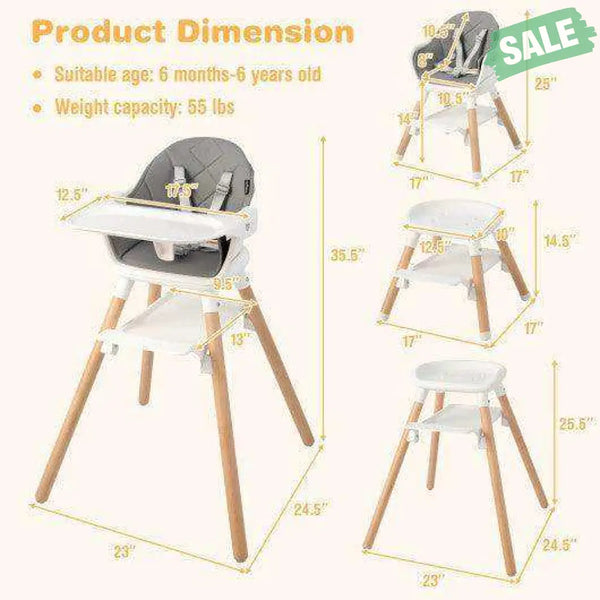 6-in-1 Baby High Chair with Removable Dishwasher and Safe Tray-Pink Pink High Chairs