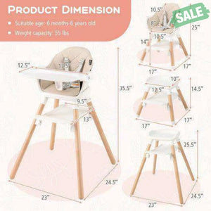 6-in-1 Baby High Chair with Removable Dishwasher and Safe Tray-Pink Pink High Chairs