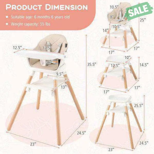 6-in-1 Baby High Chair with Removable Dishwasher and Safe Tray-Pink Pink High Chairs