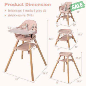 6-in-1 Baby High Chair with Removable Dishwasher and Safe Tray-Pink Pink High Chairs