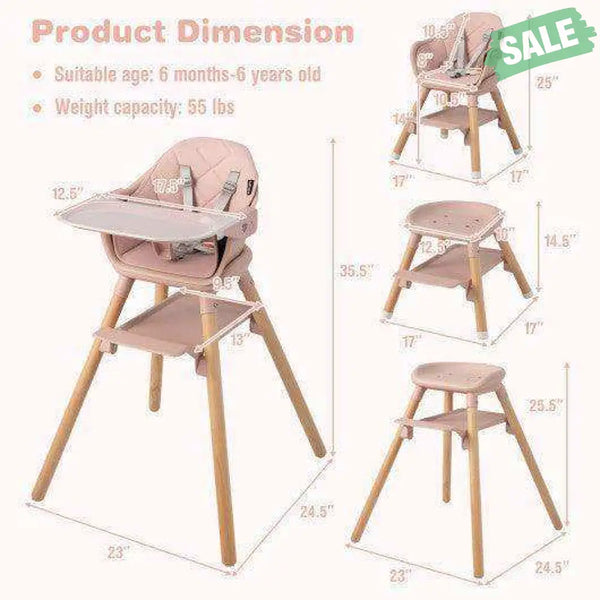 6-in-1 Baby High Chair with Removable Dishwasher and Safe Tray-Pink Pink High Chairs