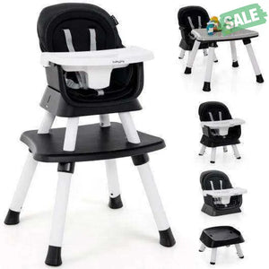 6-in-1 Convertible Baby High Chair with Adjustable Removable Tray-Gray Gray High Chairs