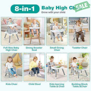 6-in-1 Convertible Baby High Chair with Adjustable Removable Tray-Gray Gray High Chairs
