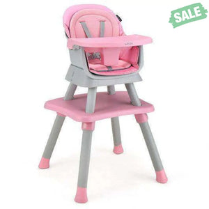 6-in-1 Convertible Baby High Chair with Adjustable Removable Tray-Gray Gray High Chairs