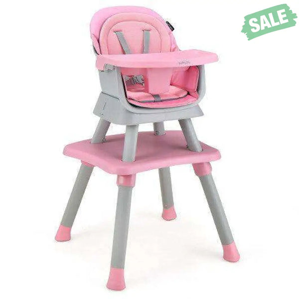 6-in-1 Convertible Baby High Chair with Adjustable Removable Tray-Gray Gray High Chairs