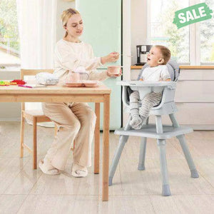 6-in-1 Convertible Baby High Chair with Adjustable Removable Tray-Gray Gray High Chairs