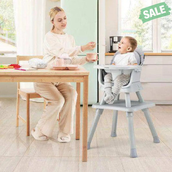 6-in-1 Convertible Baby High Chair with Adjustable Removable Tray-Gray Gray High Chairs