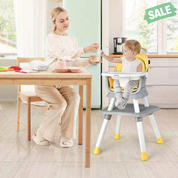 6-in-1 Convertible Baby High Chair with Adjustable Removable Tray-Gray Gray High Chairs
