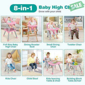 6-in-1 Convertible Baby High Chair with Adjustable Removable Tray-Gray Gray High Chairs