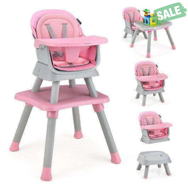 6-in-1 Convertible Baby High Chair with Adjustable Removable Tray-Gray Gray High Chairs