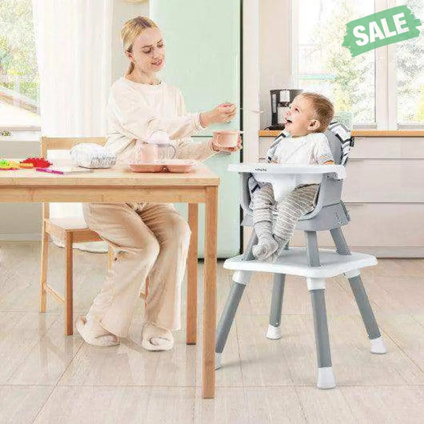 6-in-1 Convertible Baby High Chair with Adjustable Removable Tray-Gray Gray High Chairs