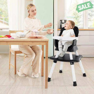 6-in-1 Convertible Baby High Chair with Adjustable Removable Tray-Gray Gray High Chairs