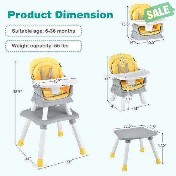 6-in-1 Convertible Baby High Chair with Adjustable Removable Tray-Gray Gray High Chairs