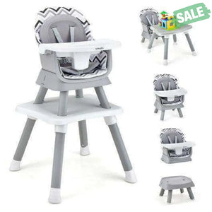 6-in-1 Convertible Baby High Chair with Adjustable Removable Tray-Gray Gray High Chairs