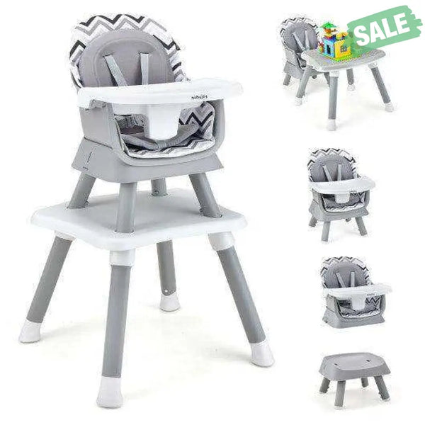 6-in-1 Convertible Baby High Chair with Adjustable Removable Tray-Gray Gray High Chairs