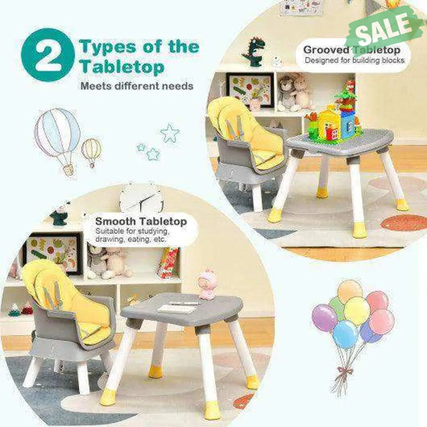 6-in-1 Convertible Baby High Chair with Adjustable Removable Tray-Gray Gray High Chairs